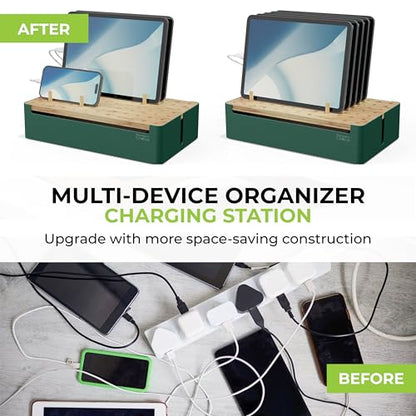 Prosumer's Choice Bamboo Charging Station - Multi Charger Station Organizer - Desk Docking Station for Phones, Tablets, Laptop - Wooden Charging Station with Removable Dividers - Cables Not Included