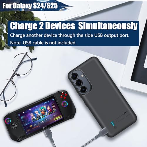 Battery Case for Samsung Galaxy S25 / S24, 5000mAh Rechargeable Extended Battery Charging Charger Case, Add 100% Extra Juice, Not Compatible with S25+ or S25 Ultra (6.2 Inches) Black