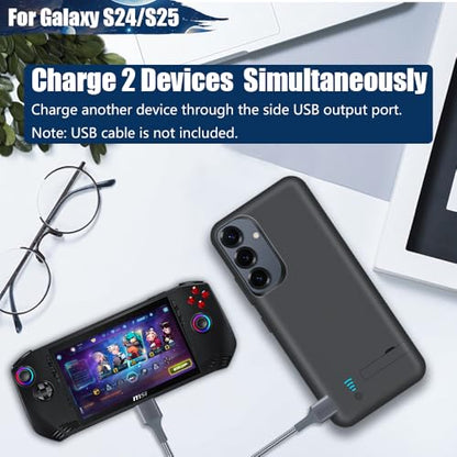 Battery Case for Samsung Galaxy S25 / S24, 5000mAh Rechargeable Extended Battery Charging Charger Case, Add 100% Extra Juice, Not Compatible with S25+ or S25 Ultra (6.2 Inches) Black