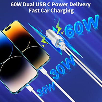 Apple MFi Certified iPhone Car Charger, 60W USB-C Fast Car Phone Charger - color: Silver