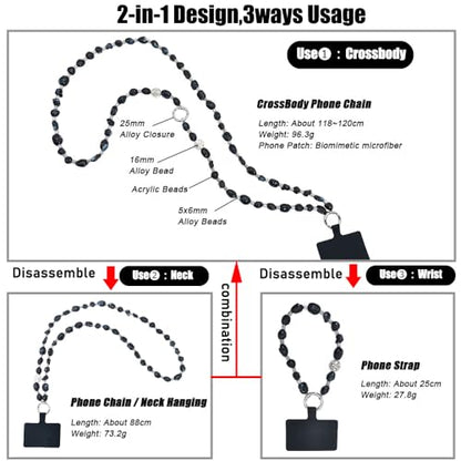 Phone Crossbody Strap, 2in1 Wrist Charm&Shoulder Lanyard,3Ways Usage free to Assembly and Disassembly Phone Strap with Tether Patches for Most Phones Bag Purse (M) - color: M