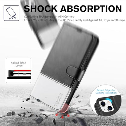 TUCCH Case Wallet for iPhone 13 (6.1"), RFID Blocking Folio, Black & White | 3 Card Holders, Kickstand, PU Leather, Magnetic Closure, Shockproof TPU Shell, Protective Flip Cover - color: Black & White