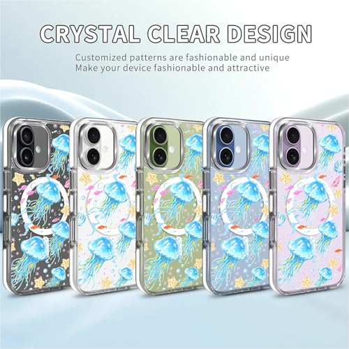 VisEnt Clear Case for iPhone 17, Magnetic Phone Case, Transparent Slim Cover, Military Grade Protection, Shockproof, Anti-Yellowing, Scratch Resistant, Blue Jellyfish Ocean - color: Blue Jellyfish Ocean, size: Iphone 17