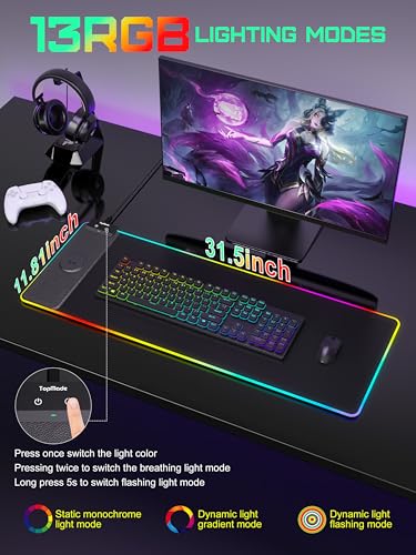 TopMade Mouse Pad with Wireless Charging, 31.5" x 11.81" XL Large Desk Mat - color: RGB-31.5"x11.8"-Adapter
