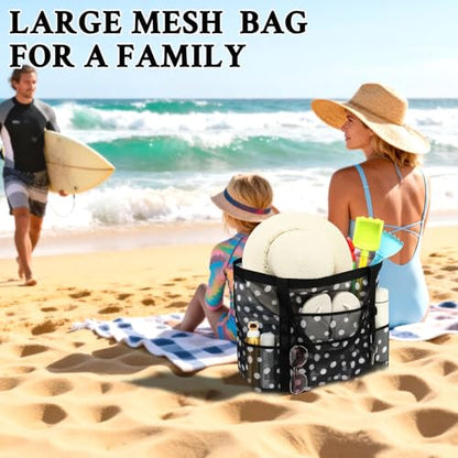 GYEUKHAM Mesh Beach Bag for Women, Sand-Resistant Pool Tote, 9 Pockets (1 Inner Zip), Foldable Family Travel Essentials - color: L-dot
