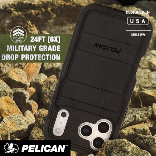 Pelican Voyager iPhone 17 Pro Max Case - Rugged MagSafe Phone Case - Black | Magnetic Phone Case w/24ft Military Grade Drop Protection - Phone Cover w/ Belt Clip Holster Kickstand for iPhone 17 Pro Max - color: Voyager - Black - Pro Max, style: iPhone 17