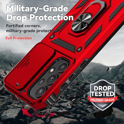 for Samsung Galaxy A35 5G Case,with Screen Protectors and Camera Cover,[Military Grade] 16ft.Drop Tested Cover with Magnetic Kickstand Protective Case for Galaxy A35 5G, Red - color: Red