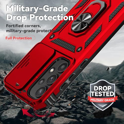 for Samsung Galaxy A35 5G Case,with Screen Protectors and Camera Cover,[Military Grade] 16ft.Drop Tested Cover with Magnetic Kickstand Protective Case for Galaxy A35 5G, Red - color: Red
