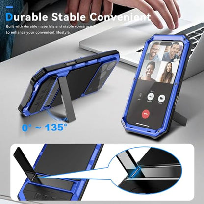 Simicoo Military Metal Heavy Duty Case Compatible with iPhone 17 Pro, Drop Protection Rugged Defender Metal Bumper Screws Phone Cover with Stand Gorilla Glass Camera Cover Full Body Dustproof Blue - color: Blue, size: iPhone 17 Pro