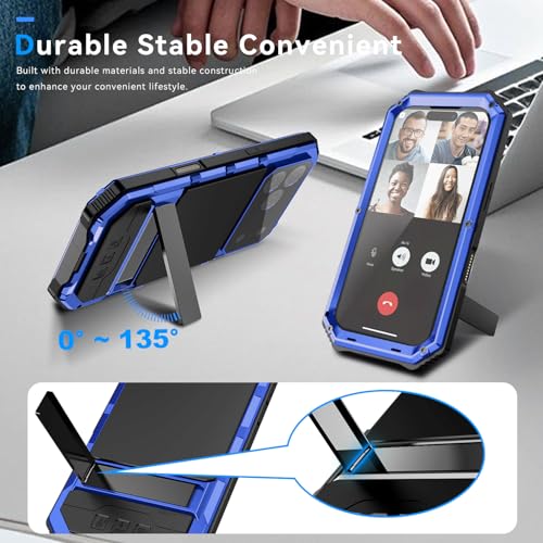 Simicoo Military Metal Heavy Duty Case Compatible with iPhone 17 Pro Max, Drop Protection Rugged Defender Metal Bumper Screws Case with Stand Gorilla Glass Camera Cover Full Body Dustproof Blue - color: Blue, size: iPhone 17 Pro Max