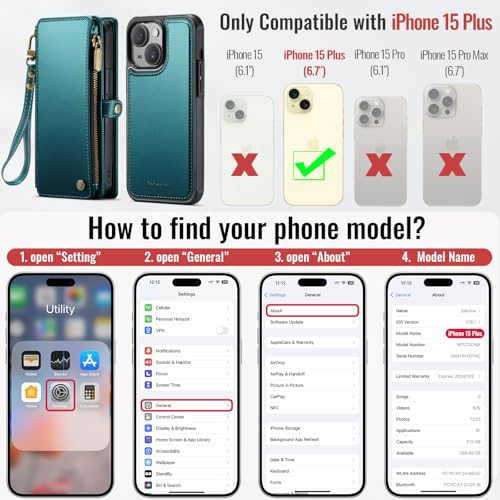 Defencase for iPhone 15 Plus Case Wallet Compatible with Magsafe, Blue Green - color: (Detachable with Magsafe)-Blue Green
