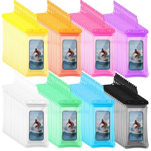 Chiisong 112 Pack Waterproof Phone Pouch Clear Cellphone Case Bulk Universal Phone Dry Bag Waterproof Underwater Case Holder for Water Games Cruise Ship Essentials, up to 6.9 Inch (Colorful)