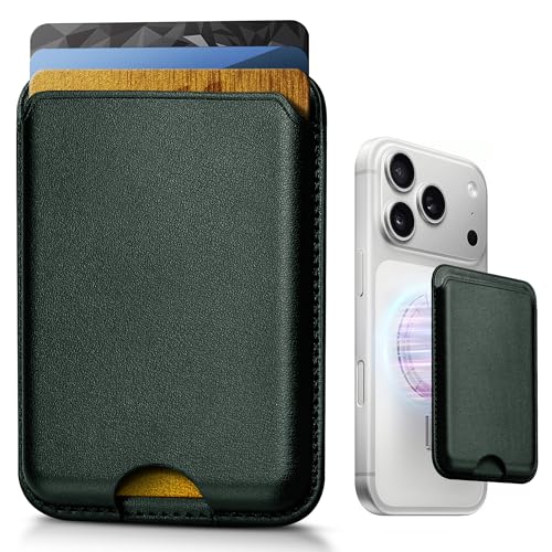 Stronger Magnetic Wallet for iPhone 17/16/15/14/13/12 Series, Slim Leather Magnetic Card Holder with RFID Blocking, N52 Magnet Phone Wallet, Fit 3 Cards, Dark Green - color: Dark Green