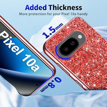 Glitter Case for Google Pixel 10A Phone Case for Women Girls, Slim Ultra Thin Matte Back Shockproof Protective Cover for Google Pixel 10A 5G Crystal Bling Case (Red) - color: Red