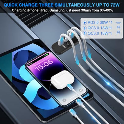 4PCS 72W 12V RV USB Outlet 3 Charging Ports Panel Wall Surface Mount - color: Deep black, size: 4PCS