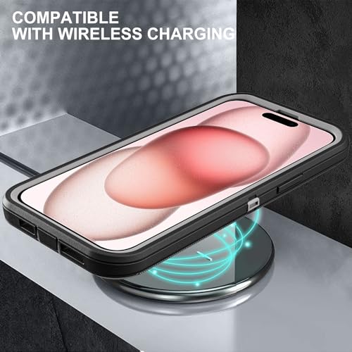 YKHJKLEC for iPhone 15 Case, Military Grade 3 in 1 Heavy Duty Shockproof/Drop Proof/Dust Proof Case with 2Pcs Tempered Glass Screen Protector (Black/Grey) - color: Black/Grey