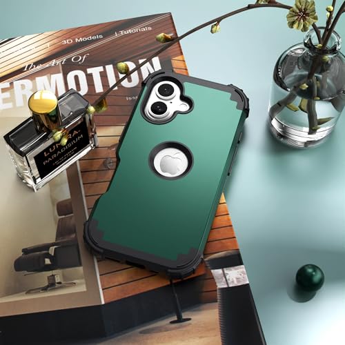IDweel for iPhone 17 Case with Screen Protector for Women, 3 in 1 Shockproof Slim Fit Hybrid Heavy Duty Hard PC Cover Soft Silicone Bumper Full Body Anti-Fingerprint Case, Graphite Green/Black - color: Graphite Green/Black