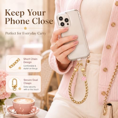 cioatu Beaded Phone Charm Strap Phone Wrist Strap Handmade Cellphone Lanyard with Tether Tab Wristlet Bracelet PhoneChainStrap - color: Golden Flowers