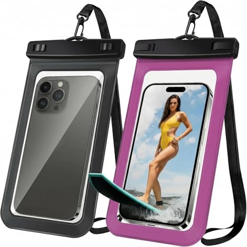 [2 Pack Waterproof Phone Case, Universal Dry Bag for iPhone 15/14/13/12 Pro Max, IPX8 Waterproof Pouch, Cruise Ship & Beach Essentials, Black & Bright Red - 6.8" - color: A7-Black+Bright Red-2 pack, size: 6.8in