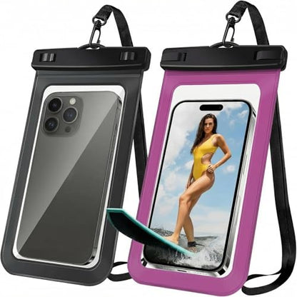 [2 Pack Waterproof Phone Case, Universal Dry Bag for iPhone 15/14/13/12 Pro Max, IPX8 Waterproof Pouch, Cruise Ship & Beach Essentials, Black & Bright Red - 6.8" - color: A7-Black+Bright Red-2 pack, size: 6.8in