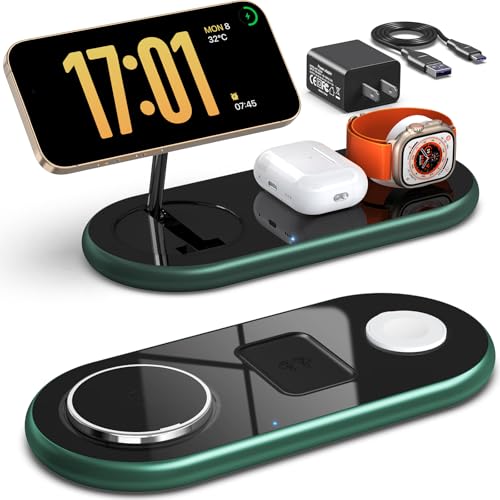 3 in 1 Charging Station for Apple Devices, Faster Mag-Safe Charger Stand, Magnetic Wireless Charger Station for iPhone 17 16 15 14 13 12 Pro Max Plus, Apple Watch iwacth & AirPods, (Alpine Green) - color: Alpine Green
