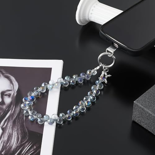 richginker Crystal Beaded Phone Wrist Strap with Tether Tab, Light Blue - color: Light Blue