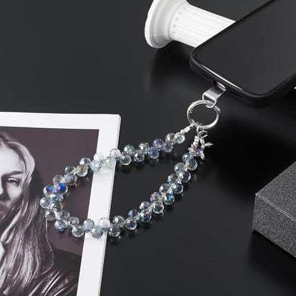 richginker Crystal Beaded Phone Wrist Strap with Tether Tab, Light Blue - color: Light Blue
