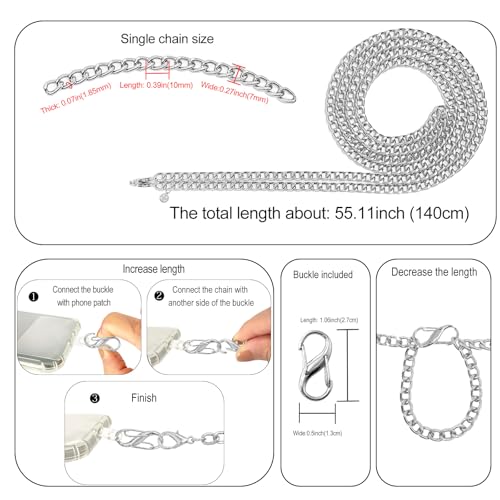 Crossbody Phone Lanyard, Metal Phone Chain for Women Men, Adjustable Phone Strap with Tether Tab, Anti-Theft Neck Strap Compatible with iPhone 17, 16, 15, Most Smartphones, Silver - color: Silver