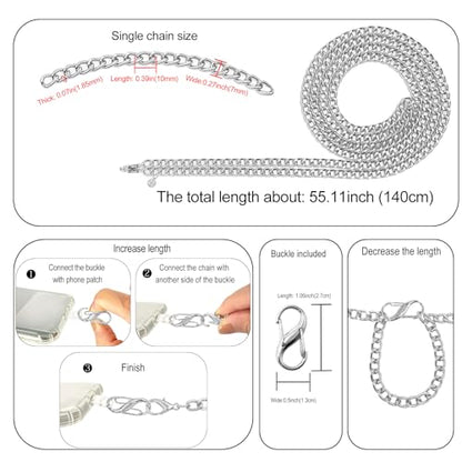 Crossbody Phone Lanyard, Metal Phone Chain for Women Men, Adjustable Phone Strap with Tether Tab, Anti-Theft Neck Strap Compatible with iPhone 17, 16, 15, Most Smartphones, Silver - color: Silver