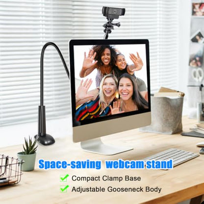JCWINY Webcam Mount, Webcam Stand for Desk Flexible Gooseneck Computer Camera Stand Arm Clamp with Phone Holder Compatible with Logitech C930e C930 C920 C922x C922 Brio 4K C925e C615