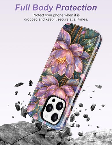 Jusy Magnetic Stained Glass Floral Case for iPhone 16e/17e, Lotus | Compatible with MagSafe, Cute Aesthetic Flower Design, TPU and PC Protective Phone Cover - color: Lotus