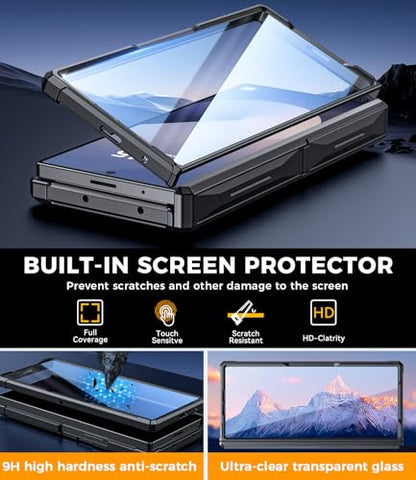 Magnetic for Galaxy Z-Fold-6 Case: Heavy Duty Armor Phone Case [Compatible with MagSafe][Hinge Protection][Dual Kickstand] Shockproof TPU+PC Cover for zfold 6 5G 2024 Black - color: Black