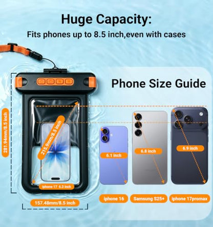 IP68 Bluetooth Shutter Waterproof Phone Pouch Case,Floating,Black | Hands-Free Photo & Video Underwater Control.Large Waterproof Phone Case Universal Fit for 8.5" Phone(iPhone Samsung Google) - color: Black