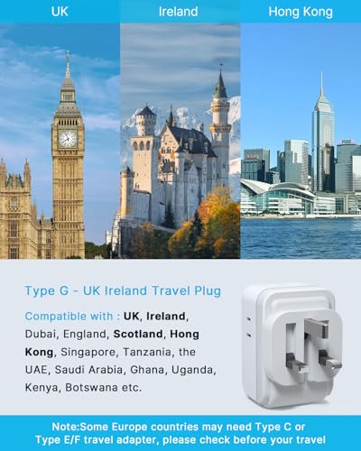 VINTAR 2 Pack Type G Adapter for Travel, 5 in 1 Foldable UK Power Adaptor - style: Type G - UK Ireland
