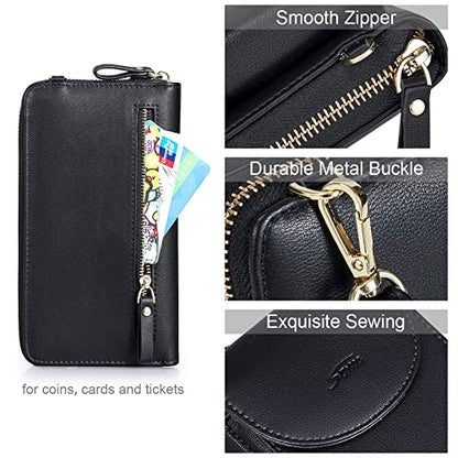S-ZONE Small Crossbody Bags for Women Phone Purse RFID Blocking Wallet | Card Slots, Vegan Leather, Anti-theft, Multi Pockets, Detachable Adjustable Strap, Travel Eveyday Outing - color: A-black