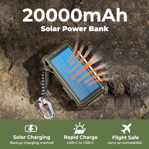 BLAVOR Solar Power Bank 20000mAh, Wireless Charger for Phones & Apple Watch - color: Green