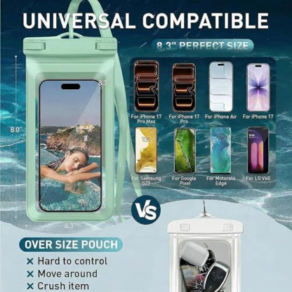 Waterproof Phone Pouch for iPhone 17 16 15 Pro Max IPX8 Green-8.3 | Card Pocket, Lightweight, Large Cellphone Dry Bag, IPX8 Rated, Beach Essential, Cruise Ship, 1 Pack, 8.3 inch - color: A7-Green -1 pack