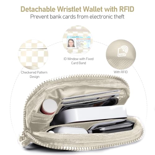 Tiostep Clip and Go Strap for Phone with Wallet Crossbody Phone Lanyard Adjustable and Detachable RFID Wristlet Wallet (Beige Yellwo Checkered, Medium) - color: Beige Yellow Checkered, size: Medium
