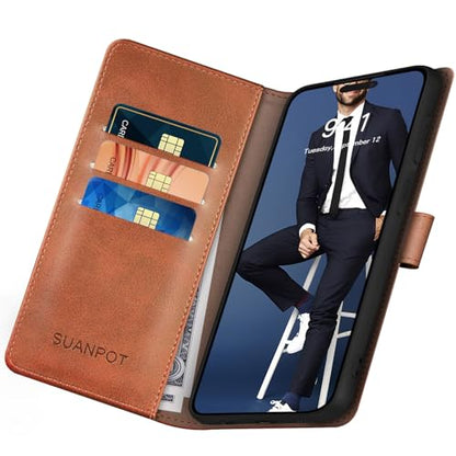 SUANPOT Compatible with iPhone 17 Pro Max 6.9" Wallet case with RFID Blocking Credit Card Holder,Flip Book PU Leather Protective Cover Women Men for Apple 17 Pro Max Phone case Light Brown - color: Light Brown, size: iPhone 17 Pro Max 6.9"