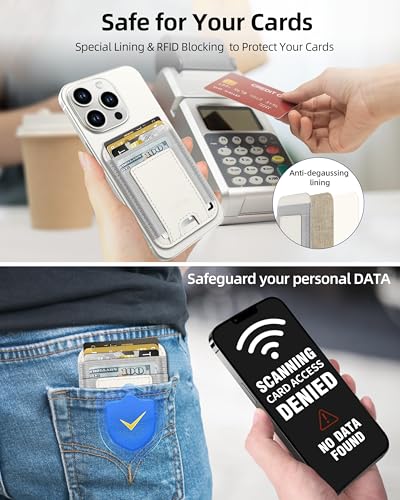 Phone Card Holder, Leather Phone Wallet Stick On, Fit 7 Cards | RFID Blocking, Stronger Adhesive Card Holder Back of Phone, Credit Card Holder for Phone Case iPhone, Samsung, Milk White - color: White