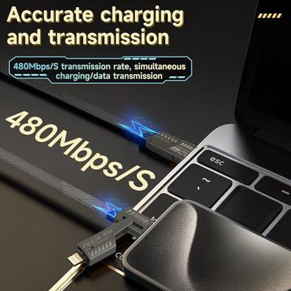 4-in-1 Charging Cable Fast Charging 65W (3Pack 3.3FT), USB C Lightning Charger Cord for iPhone 17/16/15/14/13 Series/Pad/Android/Tablets and Supports CarPlay and Data Transfer