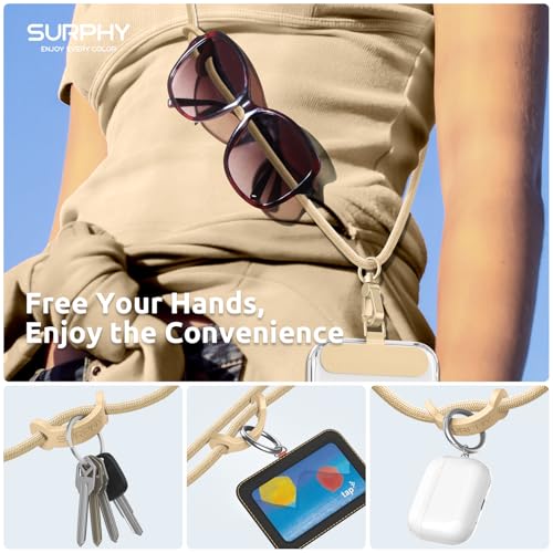 SURPHY Phone Lanyard Crossbody, Phone Strap Crossbody with 2 Tether Tabs - color: Khaki