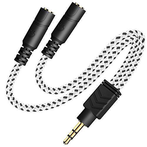 Headphone Splitter, 3.5mm Stereo 2-Way Audio Cable - 20CM / Zebra White - color: Zebra White, size: 9.8 inch / 25 cm