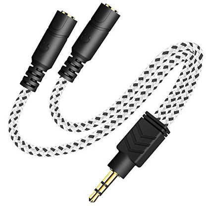 Headphone Splitter, 3.5mm Stereo 2-Way Audio Cable - 20CM / Zebra White - color: Zebra White, size: 9.8 inch / 25 cm
