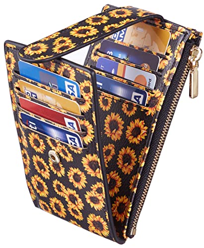 Chelmon Women's RFID Slim Card Holder Wallet | Thin Bifold Multi Card Case with Zipper Coin Pocket Purse for Women(Sunflower) - color: Sunflower