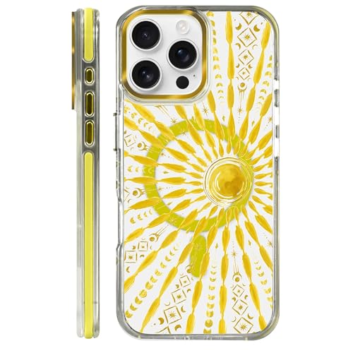 VisEnt Clear Case for iPhone 16 ProMax, Magnetic Phone Case, Transparent Slim Cover, Military Grade Protection, Shockproof, Anti-Yellowing, Scratch Resistant, Folk Gold Sun - color: Folk Gold Sun, size: Iphone 16 Pro Max
