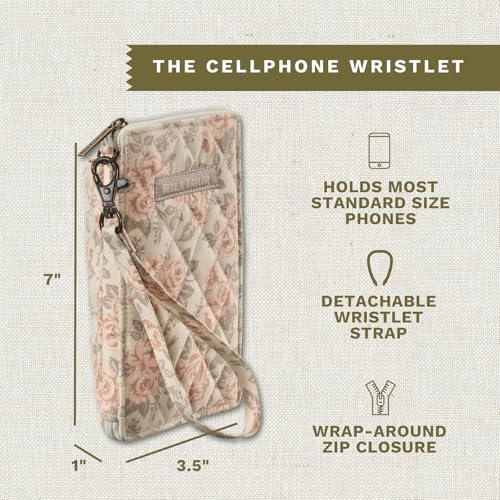 Bella Taylor Cell Phone Wristlet, Quilted Phone Wallet for Women | Lightweight, RFID blocking, phone pocket, built-in wallet, card organizer, coin pocket, secure zipper, quality construction - color: Cameo Rose