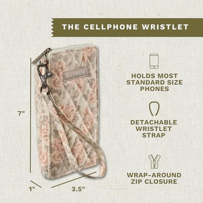 Bella Taylor Cell Phone Wristlet, Quilted Phone Wallet for Women | Lightweight, RFID blocking, phone pocket, built-in wallet, card organizer, coin pocket, secure zipper, quality construction - color: Cameo Rose