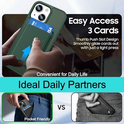 Magnetic for iPhone 13 mini/12 mini Wallet Case with Card Holder﻿ | Compatible with MagSafe, Shockproof Phone Cover with Detachable RFID Blocking Card Slot, Green - color: Green, size: iPhone 12 Mini/13 Mini