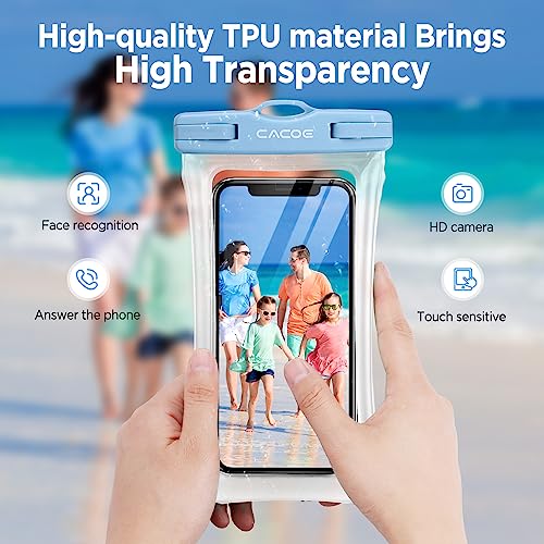 CACOE Floatable Waterproof Phone Pouch 2 Pack Up to 7.0",White+Blue | Floatable, IPX8 Waterproof Phone Case,Adjustable Lanyard,Dry Bags for Beach/Cruise/Travel/Camping/Kayak/Vacation Essentials - color: White+Blue